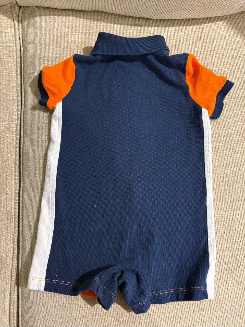 Polo Ralph Lauren baby boy orange/navy blue polo romper one piece 9 months